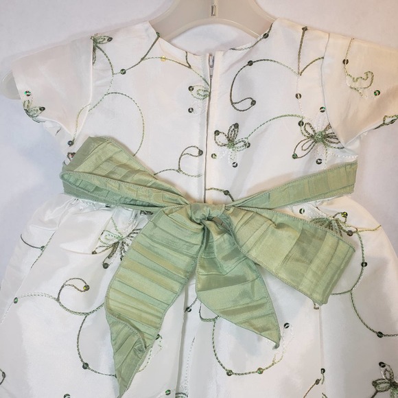 Tip Top Dress 12 Month Ruffle Bow Ivory Sage USA Fancy Baby Party - Picture 8 of 12